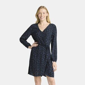 3/$30 Wrap Mini Dress, Blue Leopard Print